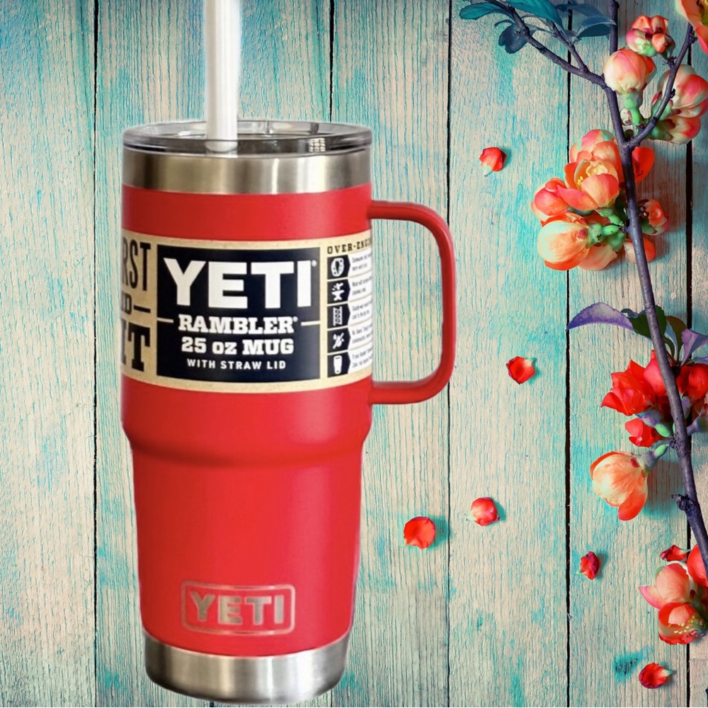NWT YETI 25 oz Mug Rescue Red Rambler with Straw Lid